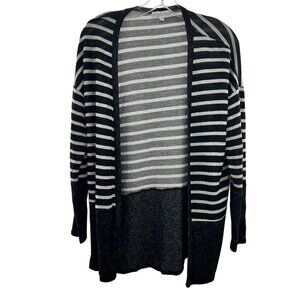 Moa Moa Women's Striped Long Sleeve Lightweight Cardigan Black/Gray Medium